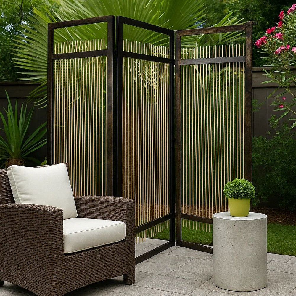 Yetta 72 x 72 Indoor Outdoor Folding Screen Room Divider, Willow, Brown - BM294237
