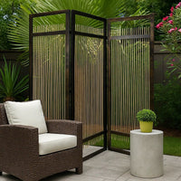 Yetta 72 x 72 Indoor Outdoor Folding Screen Room Divider, Willow, Brown - BM294237