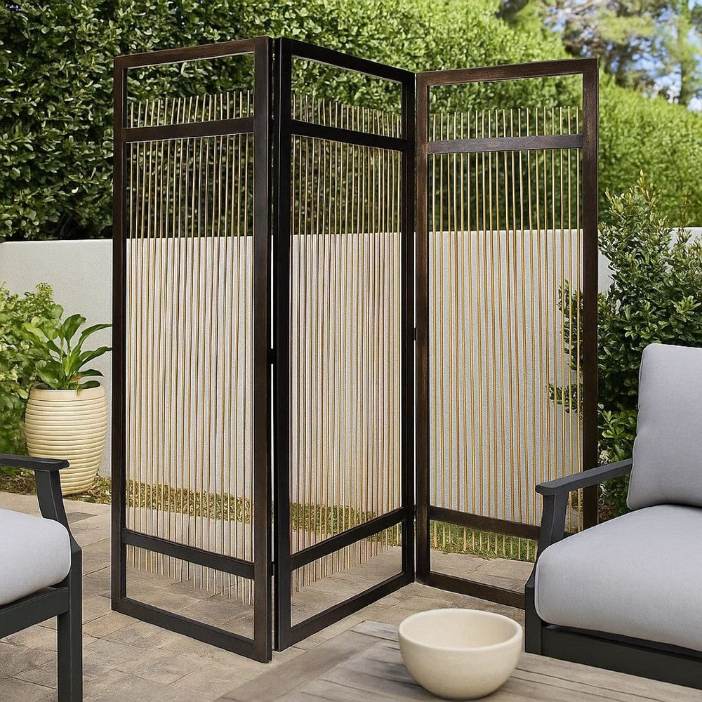 Yetta 72 x 72 Indoor Outdoor Folding Screen Room Divider, Willow, Brown - BM294237