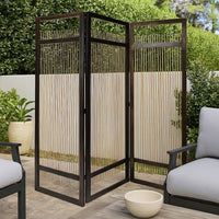 Yetta 72 x 72 Indoor Outdoor Folding Screen Room Divider, Willow, Brown - BM294237