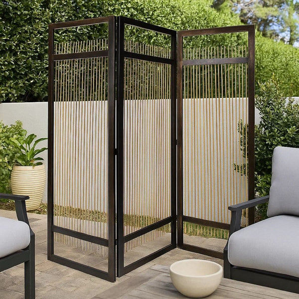 Yetta 72 x 72 Indoor Outdoor Folding Screen Room Divider, Willow, Brown - BM294237