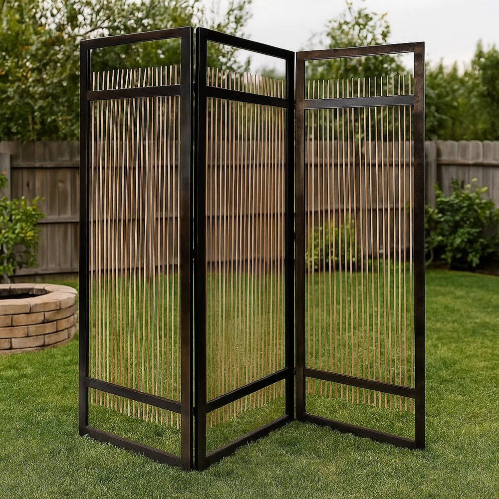 Yetta 72 x 72 Indoor Outdoor Folding Screen Room Divider, Willow, Brown - BM294237
