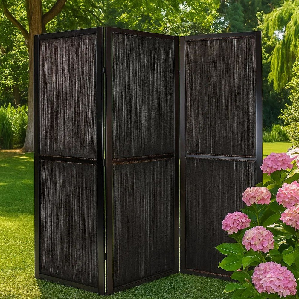 Yetta 72 x 72 Indoor Outdoor Folding Screen Room Divider, Handmade, Brown - BM294238