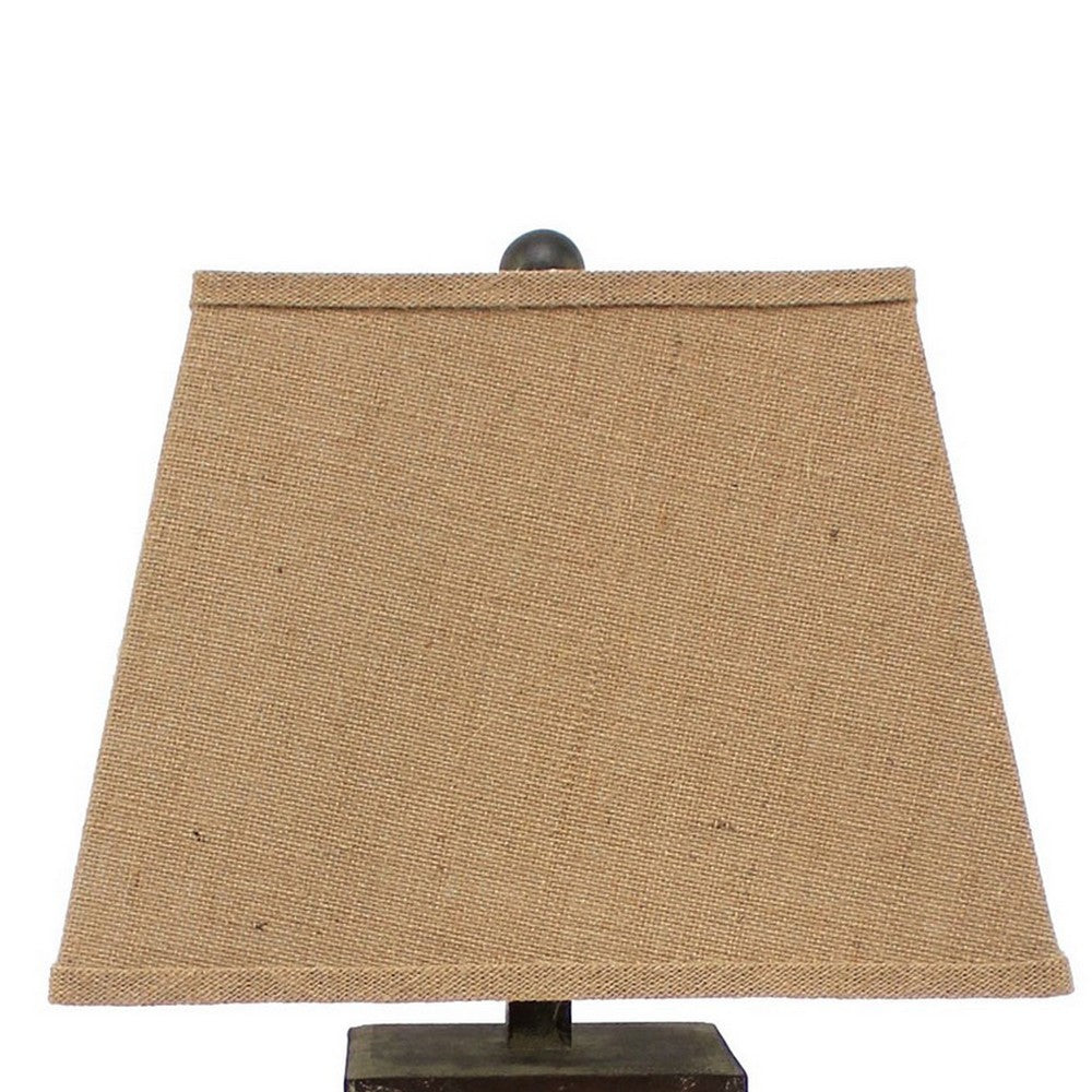 29 Inch Industrial Table Lamp, Linen Shade, Honeycombed Metal Base, Khaki - BM294240
