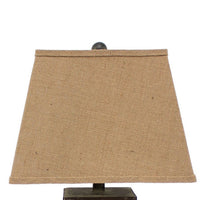 29 Inch Industrial Table Lamp, Linen Shade, Honeycombed Metal Base, Khaki - BM294240