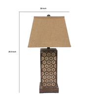 29 Inch Industrial Table Lamp, Linen Shade, Honeycombed Metal Base, Khaki - BM294240