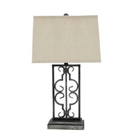 29 Inch Industrial Table Lamp, Linen Shade, Stacked Pedestal Base, Black - BM294241