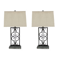29 Inch Industrial Table Lamp, Linen Shade, Stacked Pedestal Base, Black - BM294241
