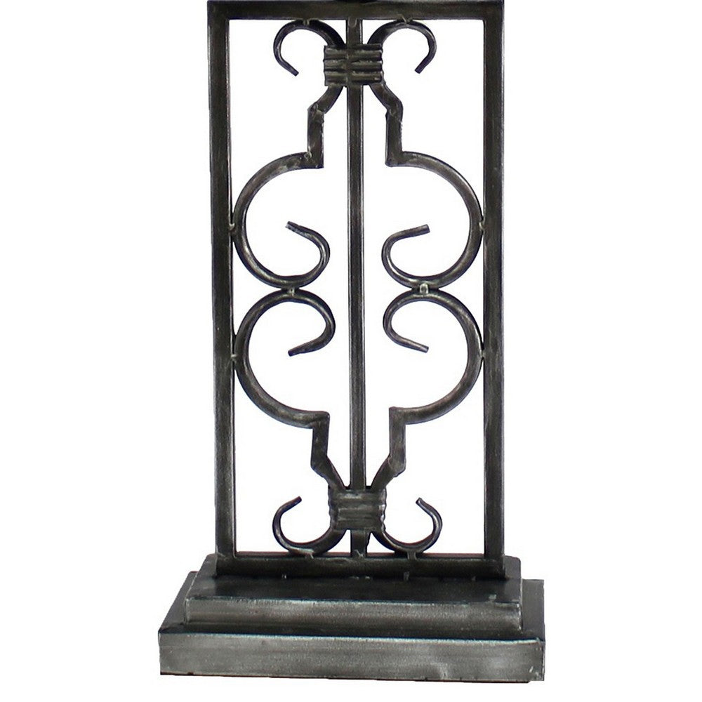 29 Inch Industrial Table Lamp, Linen Shade, Stacked Pedestal Base, Black - BM294241