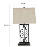 29 Inch Industrial Table Lamp, Linen Shade, Stacked Pedestal Base, Black - BM294241