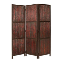 72 Inch 3 Panel Privacy Screen, Hardwood Frame, Bamboo Strips, Brown, Red - BM294244