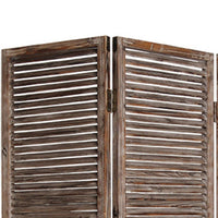 72 Inch 3 Panel Shutter Screen, Slatted Panels, Distressed Brown Finish - BM294246