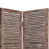 72 Inch 3 Panel Shutter Screen, Slatted Panels, Distressed Brown Finish - BM294246