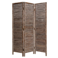 72 Inch 3 Panel Shutter Screen, Slatted Panels, Distressed Brown Finish - BM294246