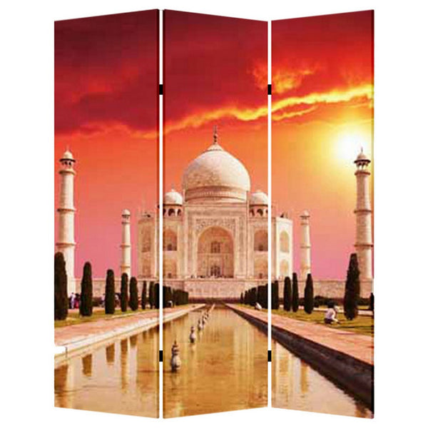 Brar 71 Inch 3 Panel Screen, Taj Mahal Reflecting Pool Print, Multicolor - BM294247