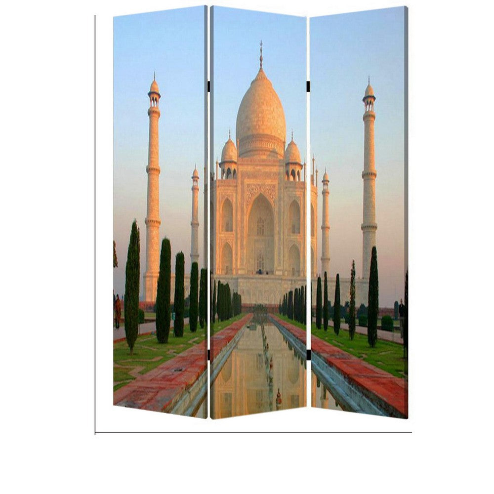 Brar 71 Inch 3 Panel Screen, Taj Mahal Reflecting Pool Print, Multicolor - BM294247