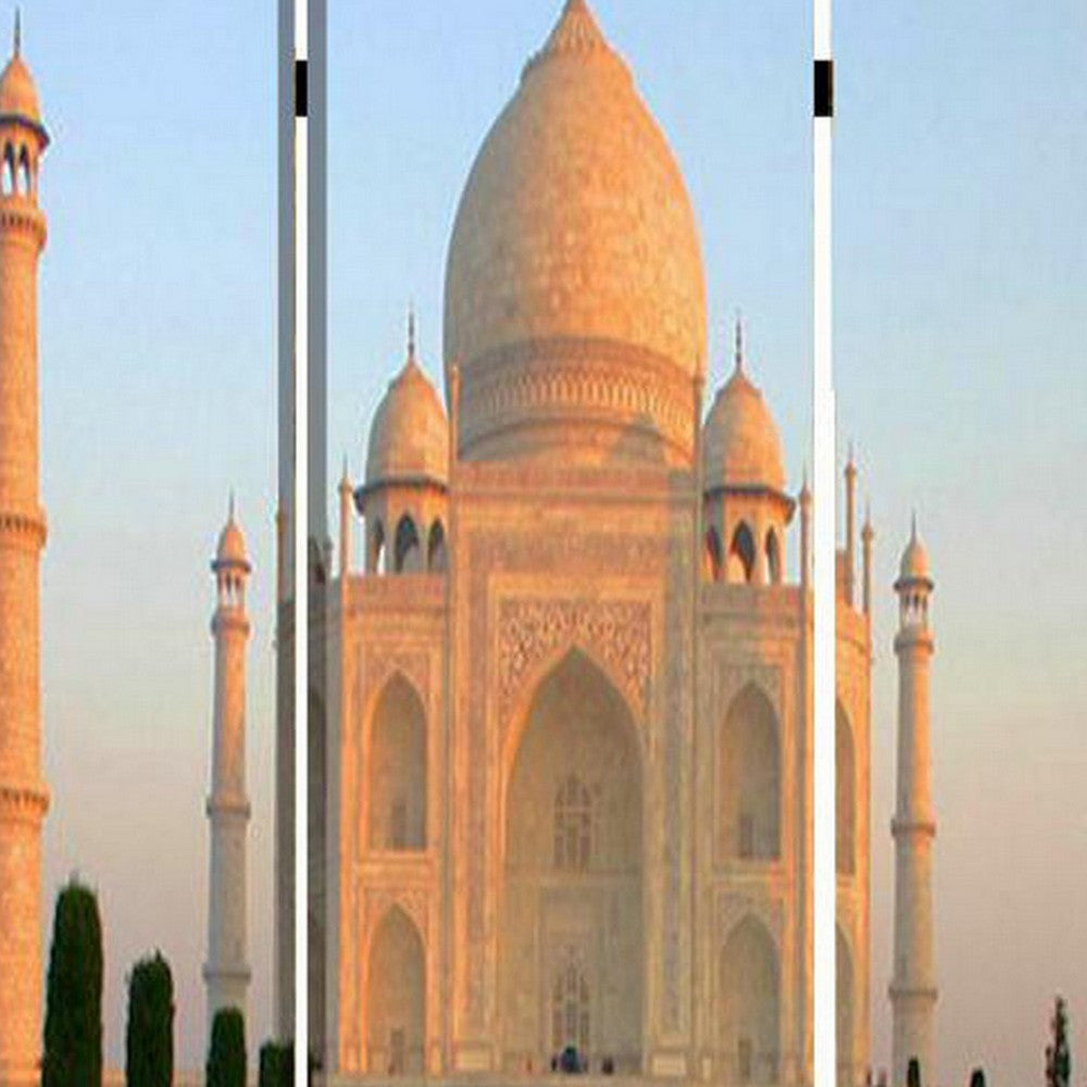 Brar 71 Inch 3 Panel Screen, Taj Mahal Reflecting Pool Print, Multicolor - BM294247