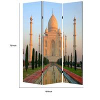 Brar 71 Inch 3 Panel Screen, Taj Mahal Reflecting Pool Print, Multicolor - BM294247