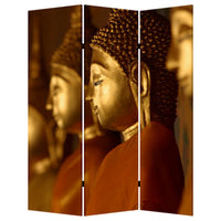 Brar 71 Inch 3 Panel Canvas Screen, Dual Sided Buddha Print, Black, Brown - BM294248