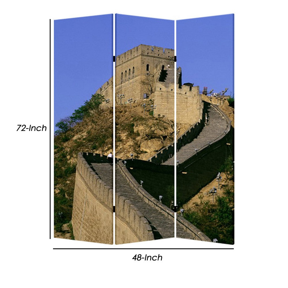 Brar 71 Inch 3 Panel Canvas Screen, Great Wall of China Print, Multicolor - BM294249