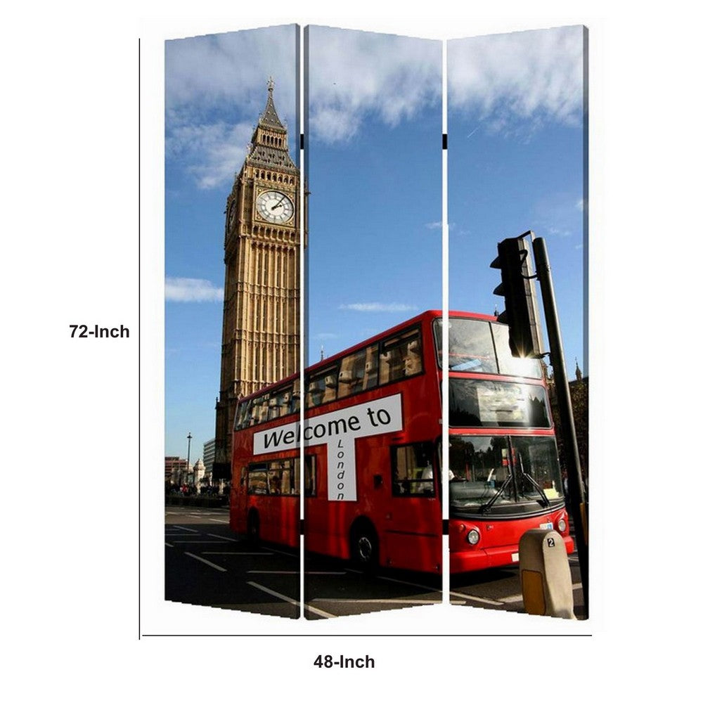 Brar 71 Inch 3 Panel Canvas Screen, Big Ben, London Cityscape, Red, Brown - BM294250