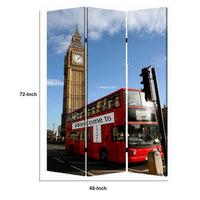 Brar 71 Inch 3 Panel Canvas Screen, Big Ben, London Cityscape, Red, Brown - BM294250
