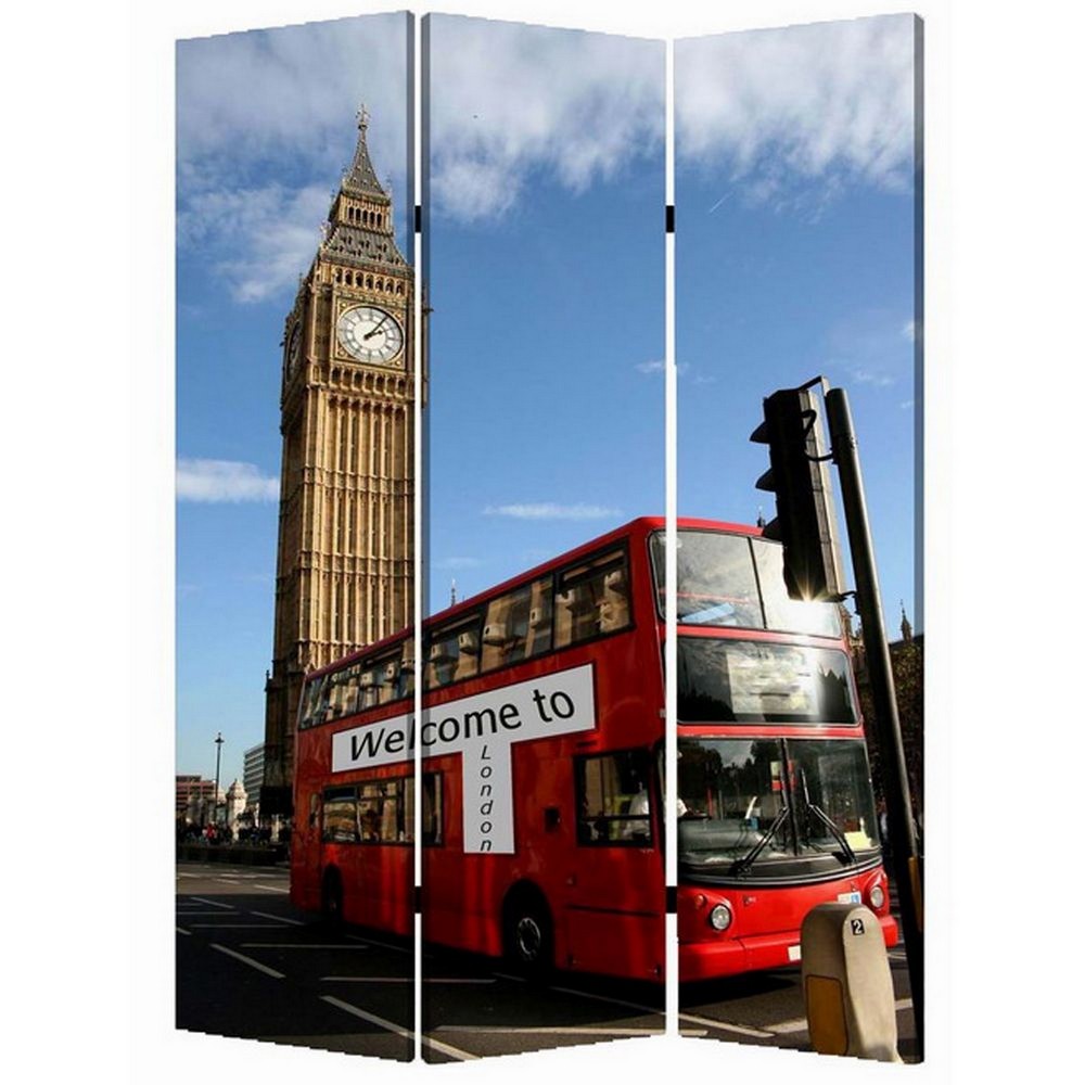 Brar 71 Inch 3 Panel Canvas Screen, Big Ben, London Cityscape, Red, Brown - BM294250