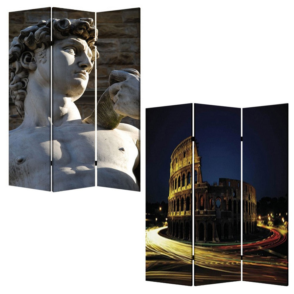 Brar 71 Inch 3 Panel Canvas Screen, Michelangelos David Print, Multicolor - BM294252