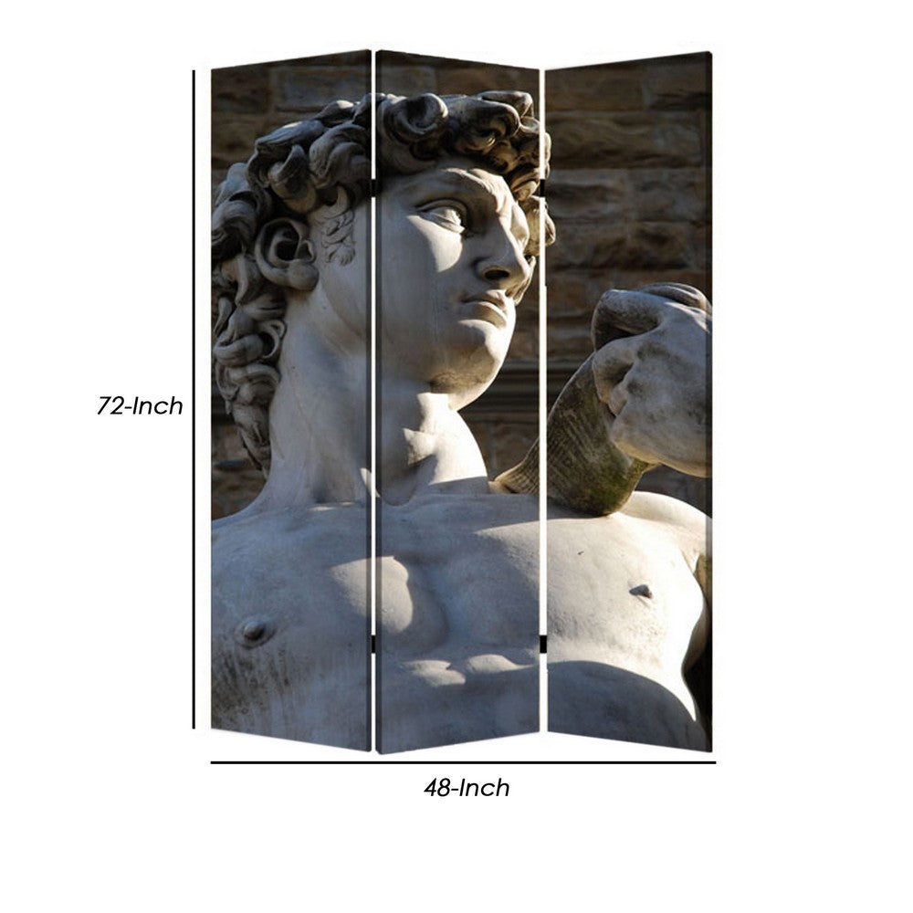 Brar 71 Inch 3 Panel Canvas Screen, Michelangelos David Print, Multicolor - BM294252