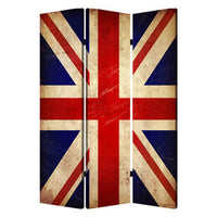 Alfie 71 Inch Folding Screen Room Divider, Union Jack Printing, 3 Panels - BM294253