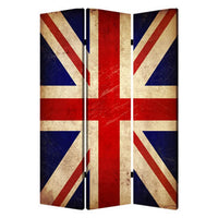 Alfie 71 Inch Folding Screen Room Divider, Union Jack Printing, 3 Panels - BM294253