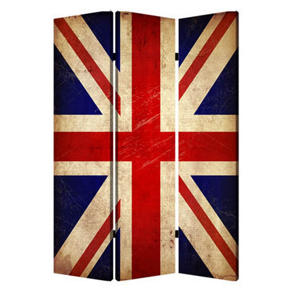 Alfie 71 Inch Folding Screen Room Divider, Union Jack Printing, 3 Panels - BM294253