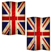 Alfie 71 Inch Folding Screen Room Divider, Union Jack Printing, 3 Panels - BM294253