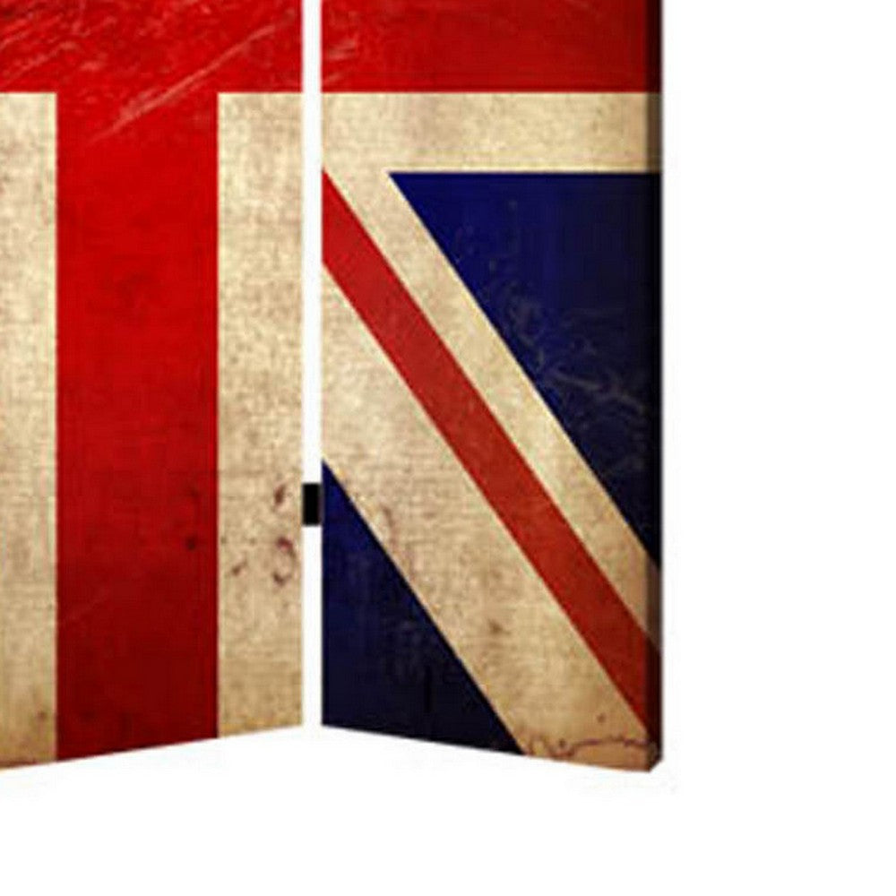 Alfie 71 Inch Folding Screen Room Divider, Union Jack Printing, 3 Panels - BM294253