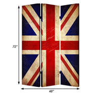 Alfie 71 Inch Folding Screen Room Divider, Union Jack Printing, 3 Panels - BM294253