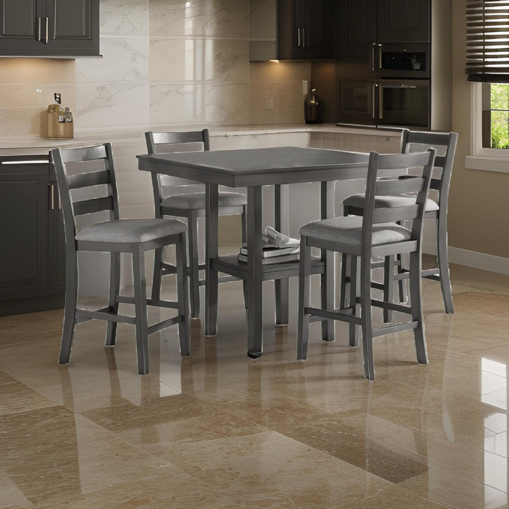 benzara 5 Piece Counter Height Dining Set Table and 4 Chairs Padded Seats Gray - BM294271