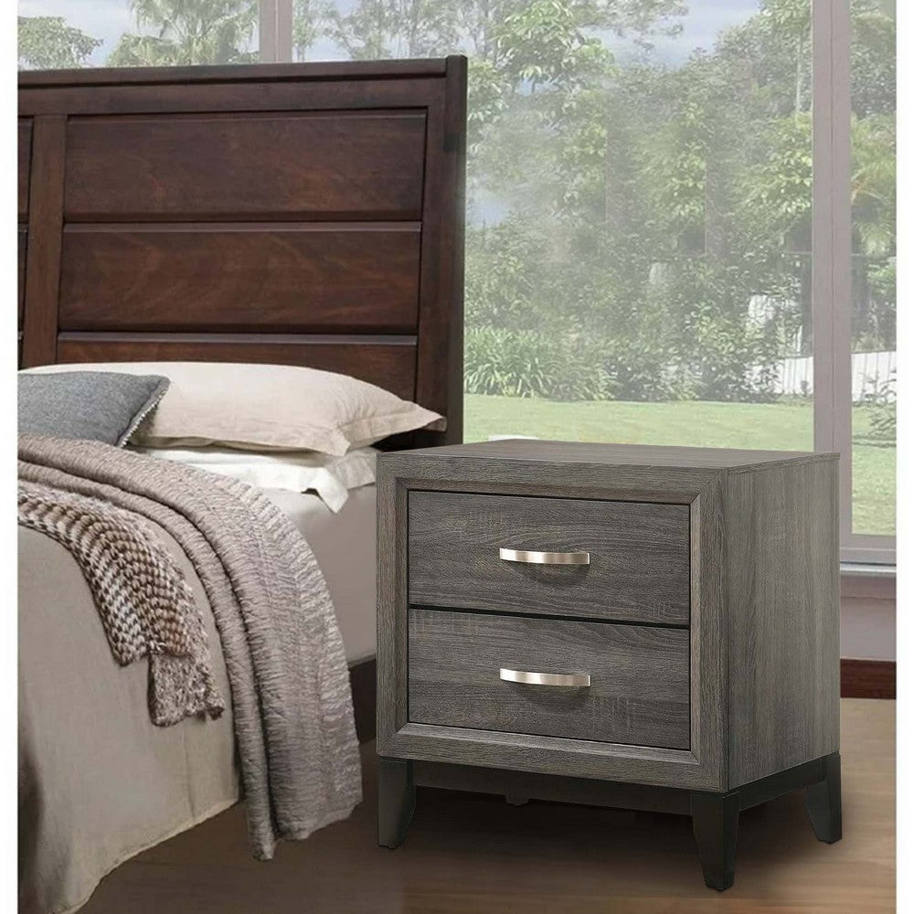 Mazie 25 Inch Modern 2 Drawer Nightstand, Metal Handle, Gray Foil Finish - BM294275