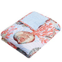 Gul 60 Inch Throw Blanket, Coastal Shell Print, Blue Microfiber Fabric - BM294284