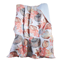 Gul 60 Inch Throw Blanket, Coastal Shell Print, Blue Microfiber Fabric - BM294284