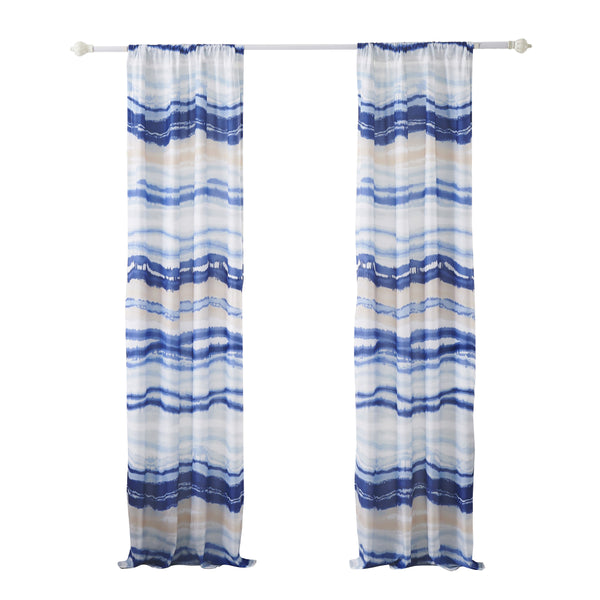 Oda 84 Inch Window Curtains, Microfiber Polyester, Blue Ocean Wave Print - BM294294