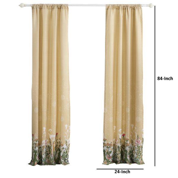84 Inch Window Curtains, Beige Microfiber Fabric, Wildflower Print Design - BM294295