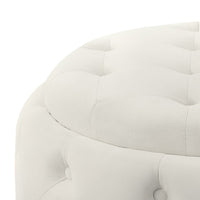 Lina 28 Inch Round Ottoman, Storage Area, Pearl White Vegan Faux Leather - BM294801