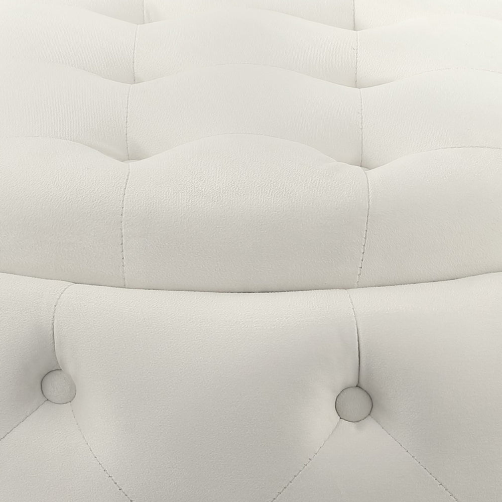 Lina 28 Inch Round Ottoman, Storage Area, Pearl White Vegan Faux Leather - BM294801