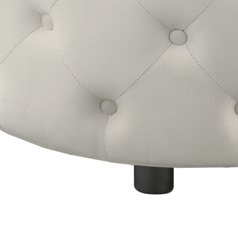 Lina 28 Inch Round Ottoman, Storage Area, Pearl White Vegan Faux Leather - BM294801