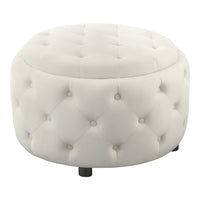 Lina 28 Inch Round Ottoman, Storage Area, Pearl White Vegan Faux Leather - BM294801