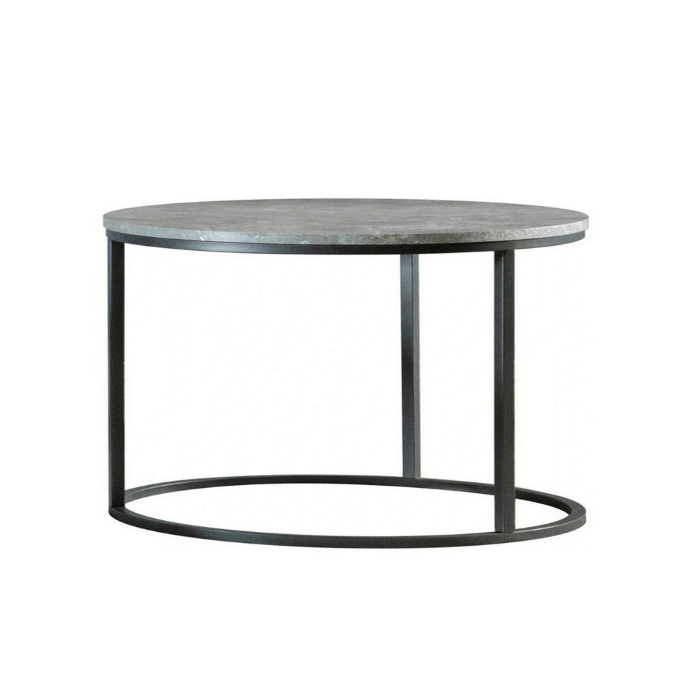 35 Inch 2 Piece Nesting Coffee Table Set, Round Gray Faux Marble Tabletop - BM294803