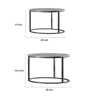 35 Inch 2 Piece Nesting Coffee Table Set, Round Gray Faux Marble Tabletop - BM294803