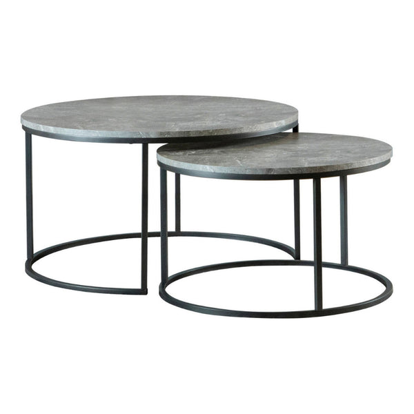 35 Inch 2 Piece Nesting Coffee Table Set, Round Gray Faux Marble Tabletop - BM294803