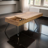 47 Inch Lift Top Coffee Table, Natural Brown Wood, 2 Storage Compartments - BM294809