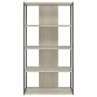 Dela 72 Inch Freestanding Bookcase, 4 Wooden Shelves, Whitewashed Gray - BM294824